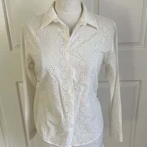 Zara Cream Eyelet Button-Down Shirt